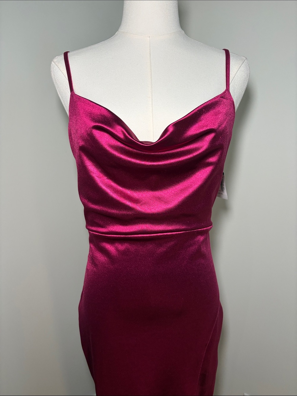 Fuchsia Satin Cowl Neck Evening Gown